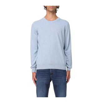 Brunello Cucinelli Round-neck Knitwear, male, Blue, S, Classic Long Sleeve Jumper