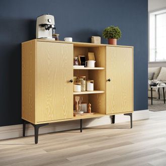 Sonni Aparador De Salon Aparador De Cocina 2 Puertas Con Estantes Color Madera Original 120x35x93cm - Sonni