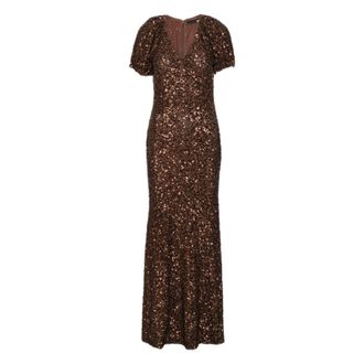 Rotate ROTATE Birger Christensen, Gowns, female, Brown, Size: S Sequins Midi V-neck Dress
