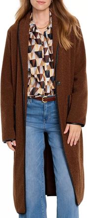 Nic+Zoe Trimmed Teddy Single Button Closure Coat In Coffee Bean