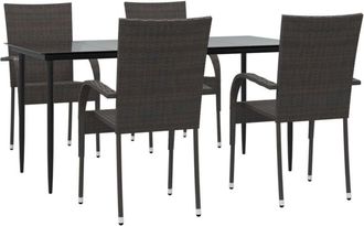 vidaXL 5 Piece Garden Dining Set Brown Poly Rattan Vidaxl