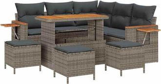 vidaXL Vidaxl - Conjunto De Sof&aacute; De Jard&iacute;n Con Coj&iacute;n 9 Pcs Gris Polirat&aacute;n