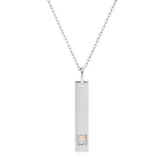 MAX + STONE 14k White Gold Bar Pendant Necklace with 3mm Small Round Gemstone Adjustable Cable Chain 16 Inches to 18 Inches with Spring Ring Clasp