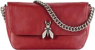 Patrizia Pepe Tassen, Dames, Rood, ONE Size, Leer, Rode Geperste Kalfsleren Schoudertas