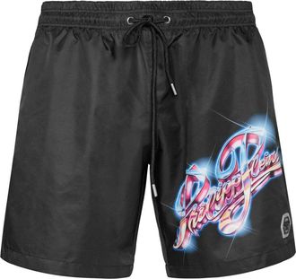Philipp Plein Jogging Printed Shorts Hologram - Heren - Strandmode - Zwart - L - Polyester - Badmode