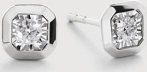 Monica Vinader Sterling Silver Asscher Diamond Stud Earrings Lab Grown Diamond