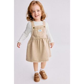 H&M 2-piece Dungaree Dress And Top Set in Beige/white at Nordstrom, Size 18M