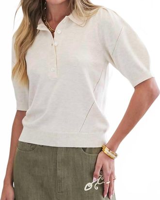 Current Air Olivia Ribbed Polo Knit Top In Ivory