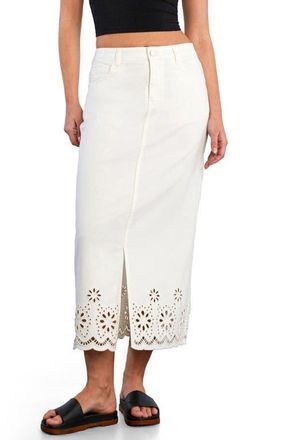 Wash Lab Denim Eyelet Maxi Denim Skirt in Bright White at Nordstrom, Size 26