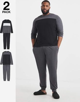 Jacamo 2 Pack Long Sleeve Colour Block Pyjamas