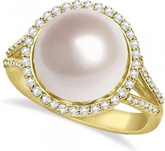 Allurez South Sea Cultured Pearl and Diamond Halo Ring 14k Yellow Gold (11mm)