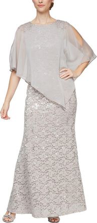 S.L. Fashions Sequin Lace Capelet Dress in Buf at Nordstrom, Size 10P