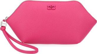 Ganni Embossed Logo Leather Clutch with Wrist Strap - Dames - Clutches - Roze - ONE Size - Leer - Tassen