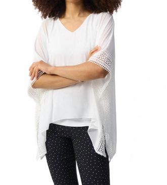 Joseph Ribkoff V-Neck Lace Trim Poncho Top In Vanilla