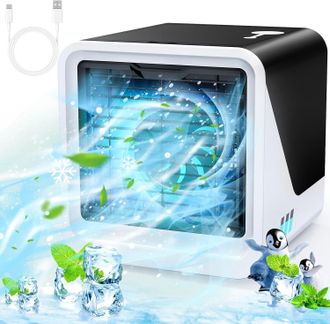 OEM Aire Acondicionado Port&aacute;til 3 En 1 Tipo C Con Ventilador Silencioso, Dep&oacute;sito De Agua De 500 Ml, 3 Velocidades, 7 Colores, Luz Nocturna, Mini Aire Aco