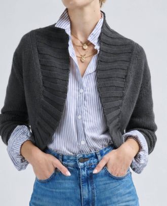 Allude Bolero Long Sleeve Cardigan In Dark Grey