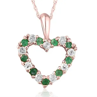 Pompeii3 1/2ct Emerald & Diamond Heart Pendant Solid 14K White, Yellow, or Rose Gold 1/2