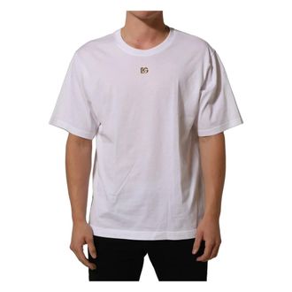Dolce & Gabbana Metal DG Logo Cotton Short Sleeves T-shirt - male - Dolce & Gabbana - T-Shirts - White - 2XL - Tops