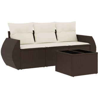 vidaXL Set De Sof&aacute;s De Jard&iacute;n 4 Pzas Y Cojines Rat&aacute;n Sint&eacute;tico Marr&oacute;n Vidaxl