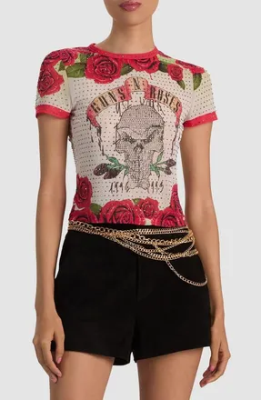 Alice & Olivia Tess Crystal Embellished Graphic T-Shirt in Sweet Rose Of Mine at Nordstrom, Size X-Large