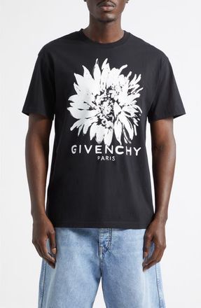 Givenchy Flower Graphic Logo Cotton T-Shirt in Black at Nordstrom, Size Xx-Large