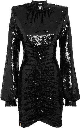 Philipp Plein Midi Jurk met Kristallen - Dames - Feestkleedjes - Zwart - S - Polyester - Kleedjes