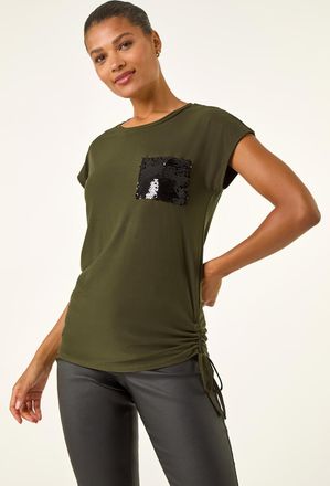 Roman Sequin Pocket Side Ruched T-Shirt