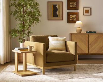 Castlery Owen Armchair, (Basketweave) Caramel (Blonde Oak) for Castlery Brown Chairs