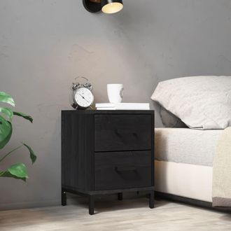vidaXL Vidaxl - Mesita De Noche Madera Maciza De Pino Negro 36x30x45 Cm
