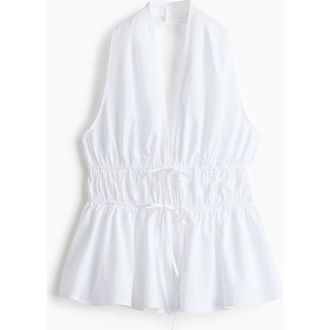 H&M Peplum Halterneck Top in White at Nordstrom, Size Xx-Large