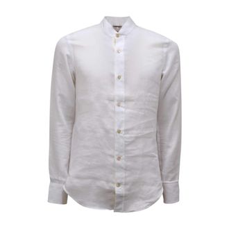 Eleventy Linnen Koreaans Shirt Made in Italy - Heren - Casual Overhemden - Wit - S - Linnen - Overhemden