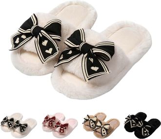 Generic Open Toe Slippers For Women Slippers Women Cute Bow Soft Slip On House Shoes Open Toe Slide Slipper With Lovely Bowknot Indoor Spa Slipper Anti Slip H