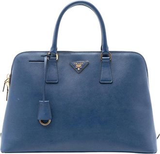 Prada Pre-owned Gestructureerde Leren Satchel - Dames - Pre-owned - Blauw - Maat: ONE Size Leer