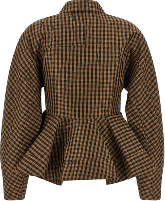 Ganni Crinkled Check Taffeta Blouse - Camel