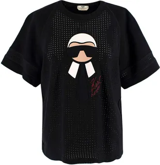 Fendi Black Karlito Perforated T-Shirt Size XS