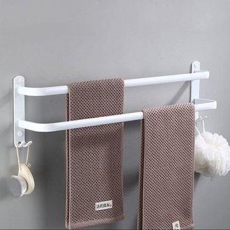 OEM Toallero Blanco, Toallero De Pared Multinivel, Con Ganchos, Toallero De Aluminio Espacial, Hotel, Cocina, Estilo Contempor&aacute;neo, 2 Niveles, 50 Cm