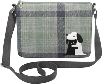Earth Squared Fair Trade - Tweed Applique Patchwork Messenger Bag Cross Body Bag Small Satchel Style Bag for Ladies (Gosford Dog and Cat Applique)