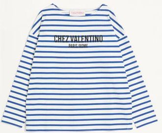 Valentino Long-Sleeved Cotton T-Shirt With Chez Valentino Print Man BUTTER/INDIGO XL