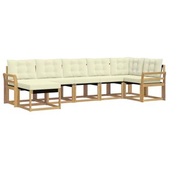 vidaXL Conjunto De Sof&aacute;s De Exterior Con Coj&iacute;n 7 Pcs Blanco Y Crema Vidaxl
