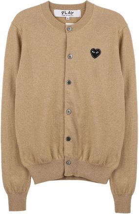 Comme Des Gar&ccedil;ons Black Heart Rhinestone Round Neck Cardigan Top