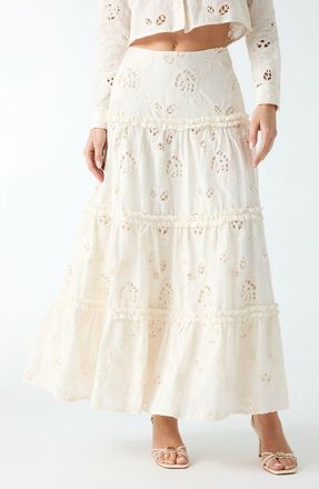 Guess Lenora Appliqu&eacute; Maxi Skirt in Open White at Nordstrom, Size X-Small