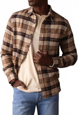 The Normal Brand Louis Heavyweight Flannel Overshirt In Mink Plaid