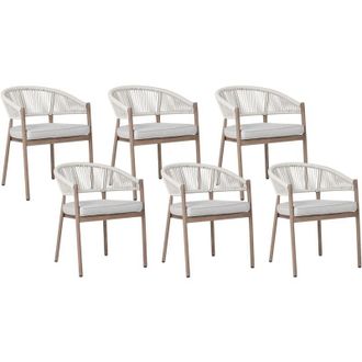 Beliani Set di 6 sedie da giardino in metallo alluminio impilabili per esterni Patio legno scuro Flavia