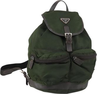 Prada Double Front Pocket Backpack Tessuto Khaki Nylon Backpack Bag (Pre-Owned)