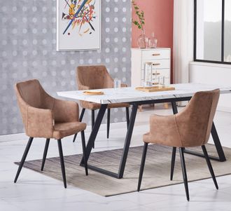 Life Interiors Life Interiors - Juego De Comedor Toga Lux Zarah: Mesa De Comedor Extensible Blanca Y Juego De 4 Sillas De Comedor De Cuero Beige - Comedor Cocina