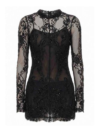 Blumarine Short Lace Dress With Embroidery