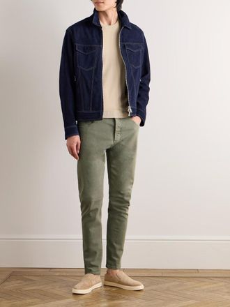 Brunello Cucinelli Cotton-Blend Straight Leg Trousers - Olive