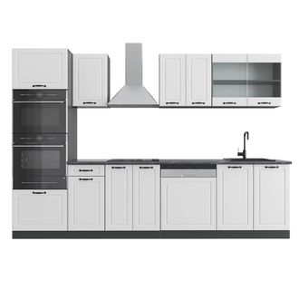 Vicco Mueble De Cocina R-line, Casa De Campo Blanca/antracita, 300 Cm Con Armario Alto, Et Antracita