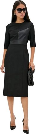 HUGO BOSS Dezona asymmetrische midi-jurk met ronde hals voor dames (Zwart)