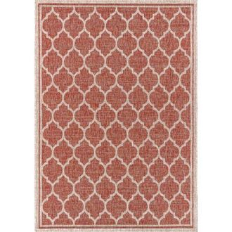 Jonathan Y Designs Trebol Moroccan Trellis Textured Weave Indoor/Outdoor Area Rug in Red/beige at Nordstrom, Size 3Ft 0In X 5Ft 0In